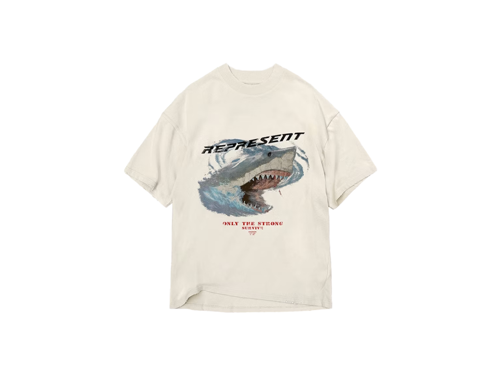 Represent Only The Strong Survive Shark Vintage White T-Shirt-Represent-pikastore.cz