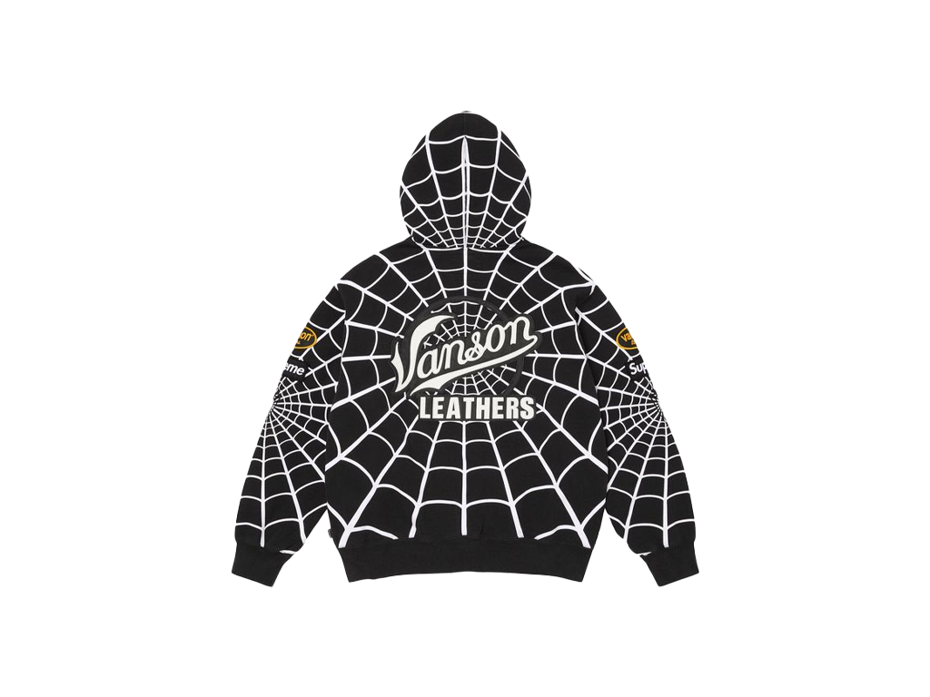 Supreme Vanson Leathers Spider-Man Zip Up Hooded Sweatshirt Black