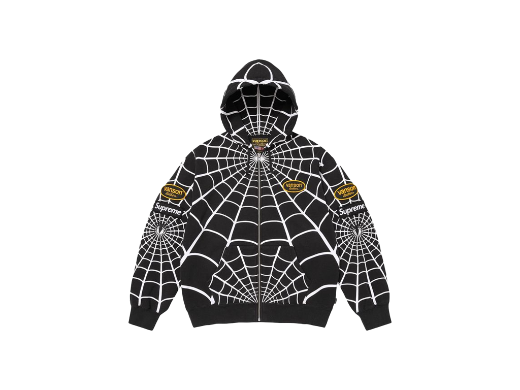 Supreme Vanson Leathers Spider-Man Zip Up Hooded Sweatshirt Black
