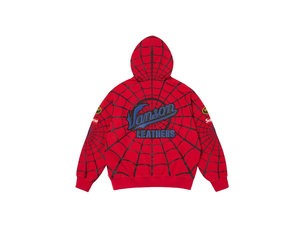 Supreme Vanson Leathers Spider-Man Zip Up Hooded Sweatshirt Red