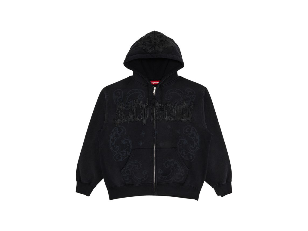 Supreme Leather Applique Zip Up Hooded Sweatshirt Black-Supreme-pikastore.cz
