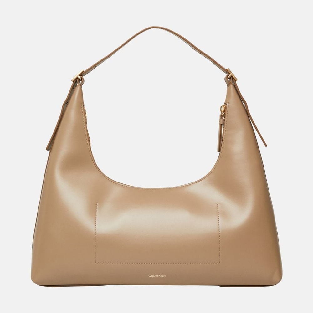 Calvin Klein Leather shoulder bag Emblem Taupe – geantă – fotografia 4 din 5