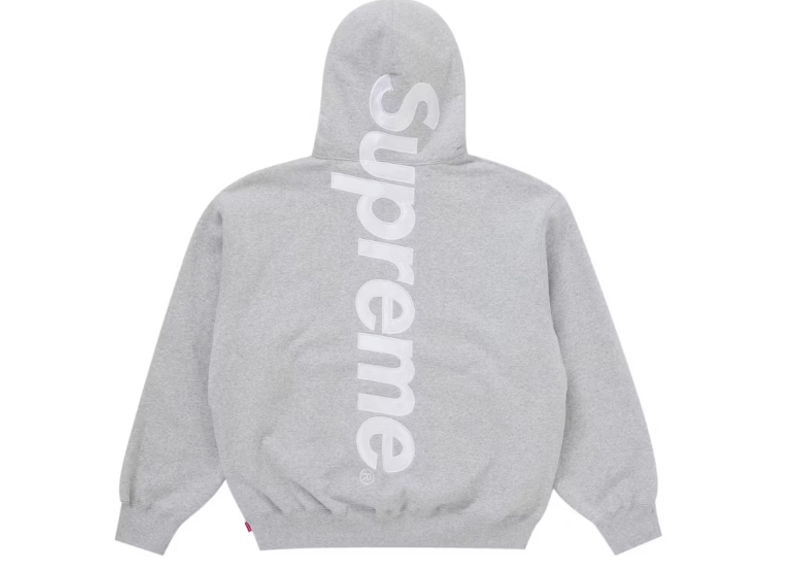 Supreme Satin Applique Hooded Sweatshirt (FW25) Heather Grey-Supreme-pikastore.cz