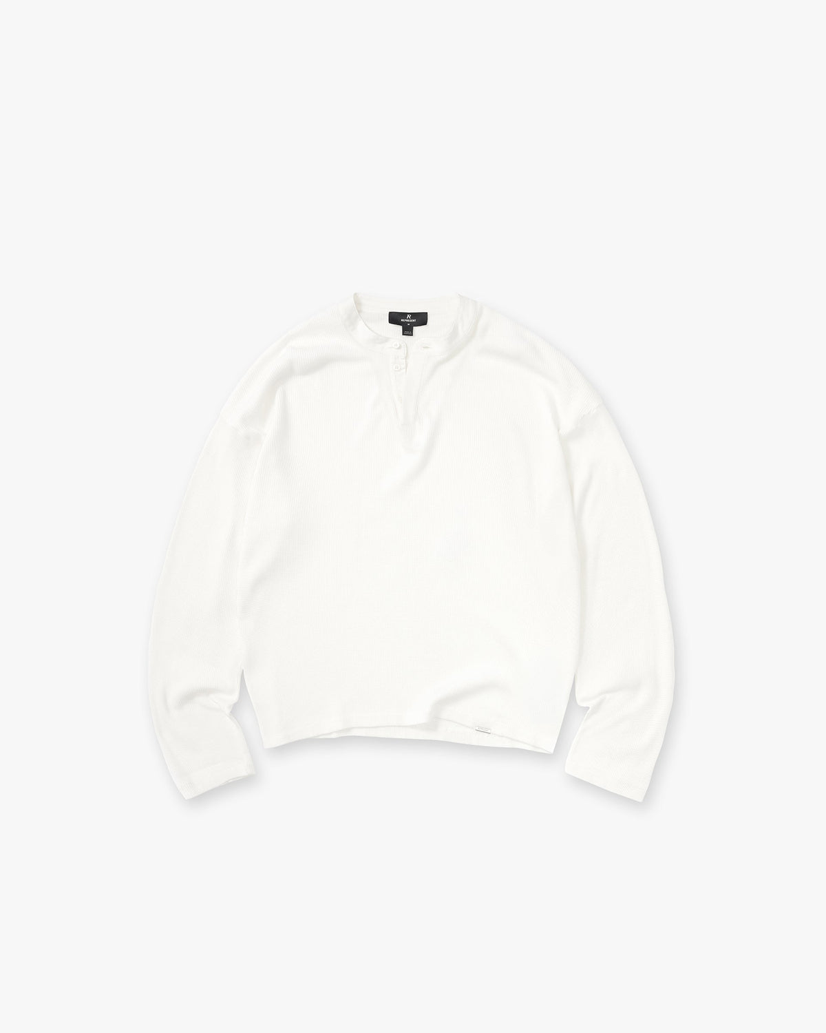 Represent Initial Henley Waffle Long Sleeve T-Shirt Flat White