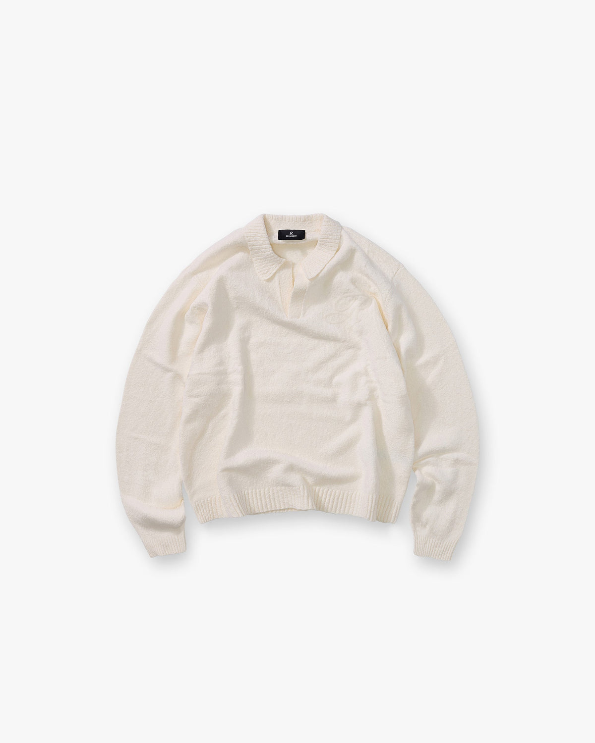 Represent Knitted Polo Aged White