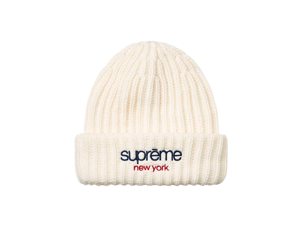 Supreme Classic Logo Chunky Ribbed Beanie White
