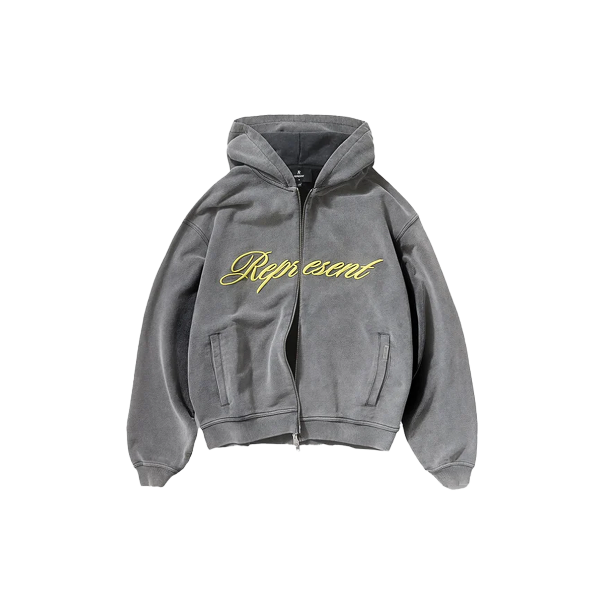 Represent Script Logo Zip Hoodie Vintage Grey
