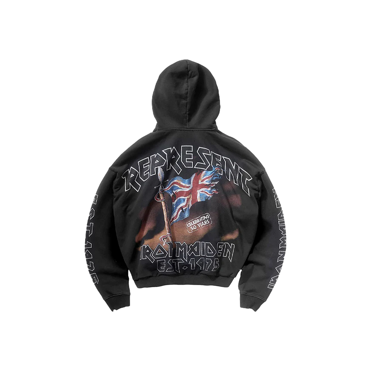 Represent X Iron Maiden Steed Hoodie Stained Black