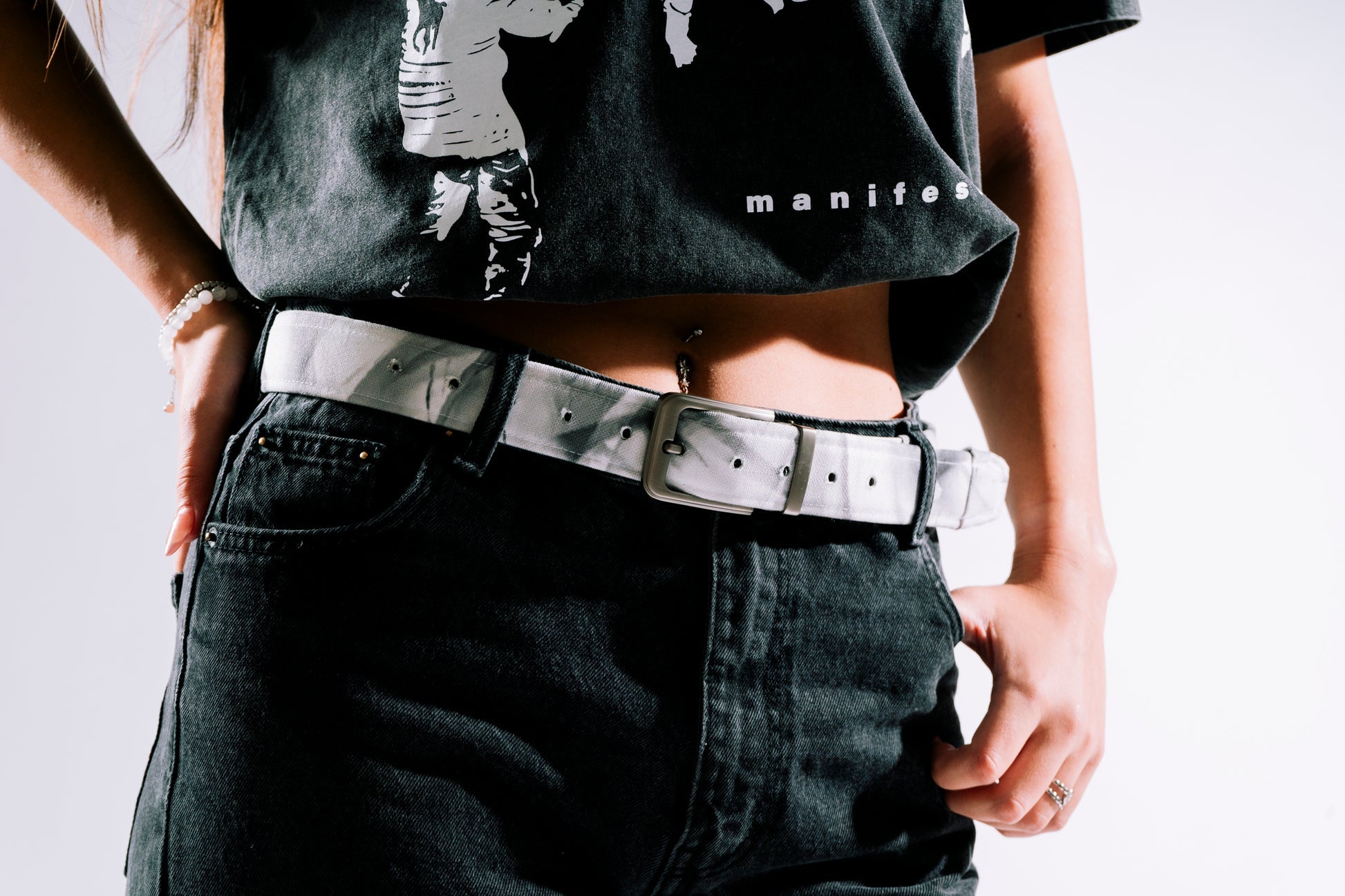 Custom White Marble Fade Belt-Pásek-Custompantsprg-pikastore.cz
