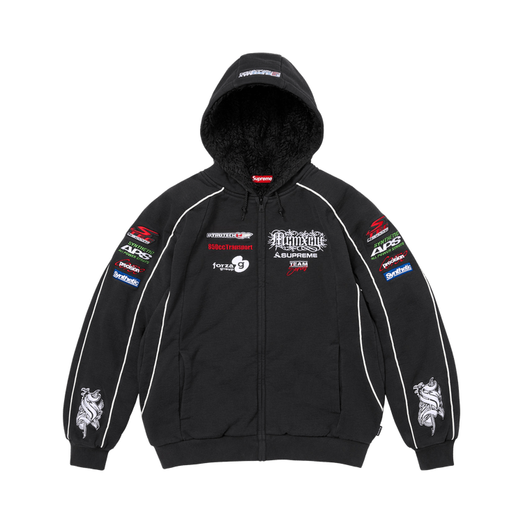Supreme Racing Lined Zip Up Hooded Sweatshirt Black
