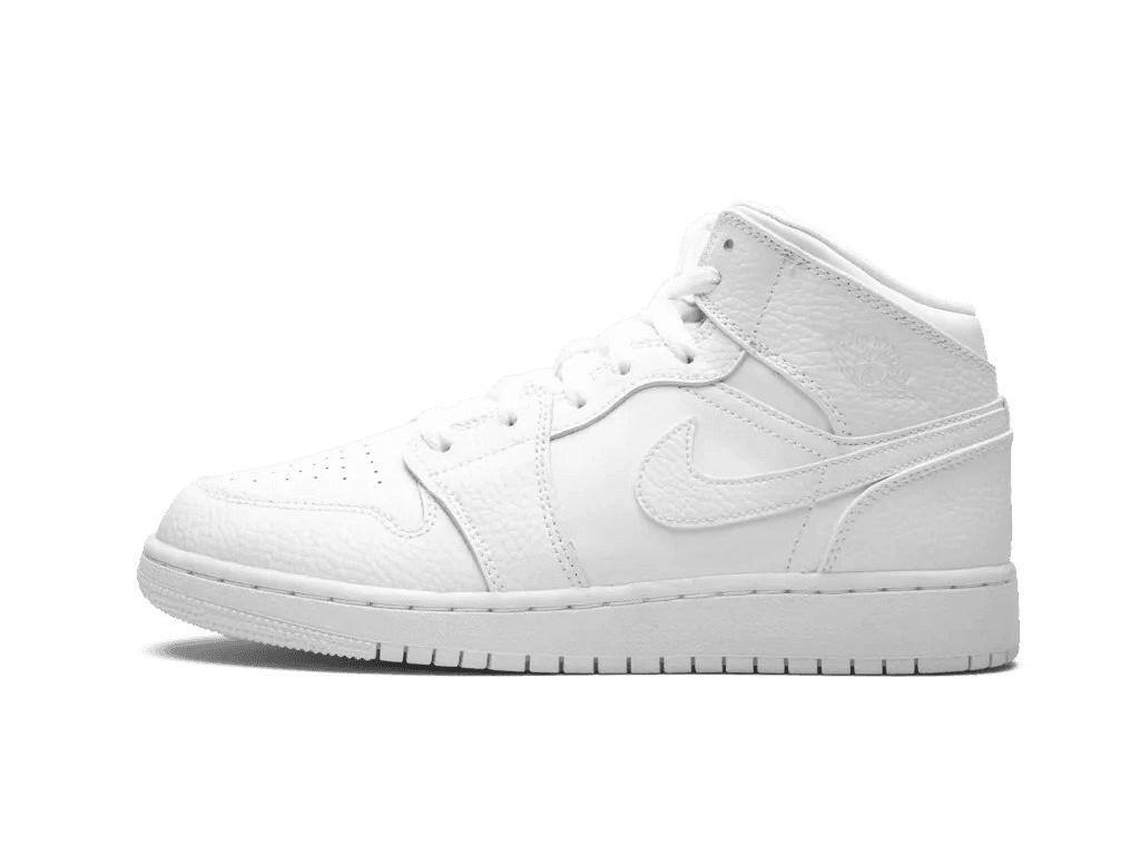 Nike Jordan 1 Mid Triple White Tumbled Leather (GS)