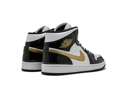 Nike Jordan 1 Mid Patent Black White Gold