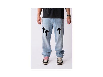 Custom Bleached Cross Jeans