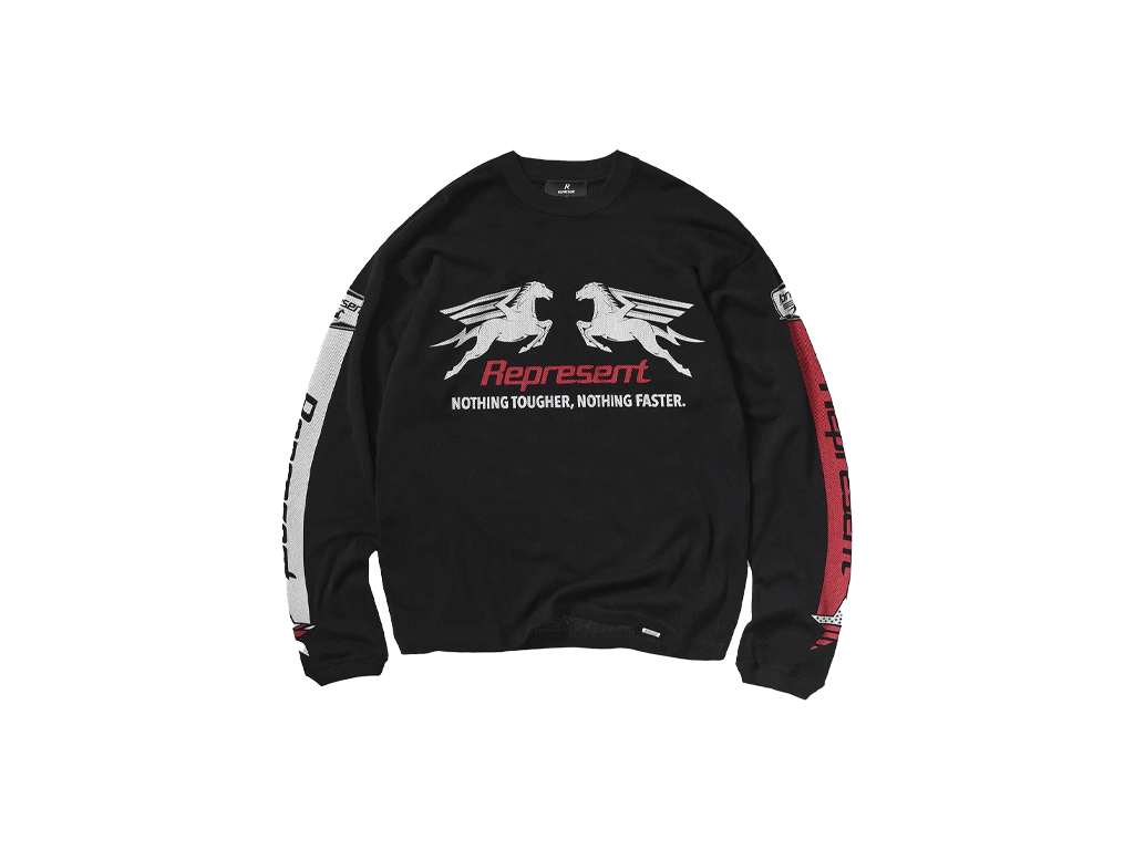 Represent Mesh Pegasus Long Sleeve T-Shirt Jet Black-Represent-pikastore.cz