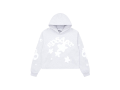 Sp5der Cropped Beluga Hoodie Heather Grey
