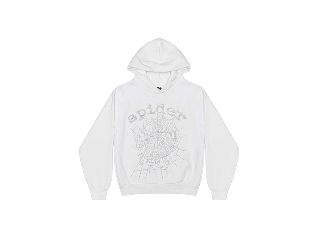 Sp5der White Rhinestone Hoodie-Sp5der-pikastore.cz