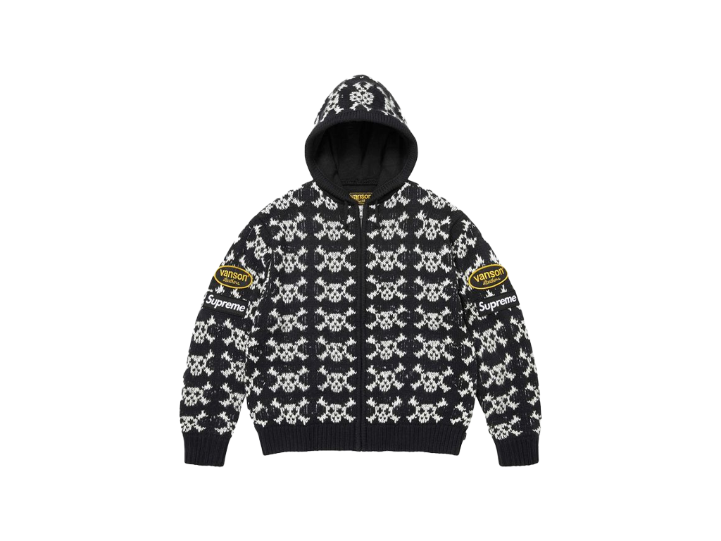 Supreme®/Vanson Leathers® Skull Zip Up Hooded Sweater Black-Supreme-pikastore.cz