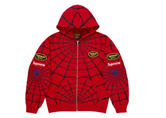 Supreme Vanson Leathers Spider-Man Zip Up Hooded Sweatshirt Red