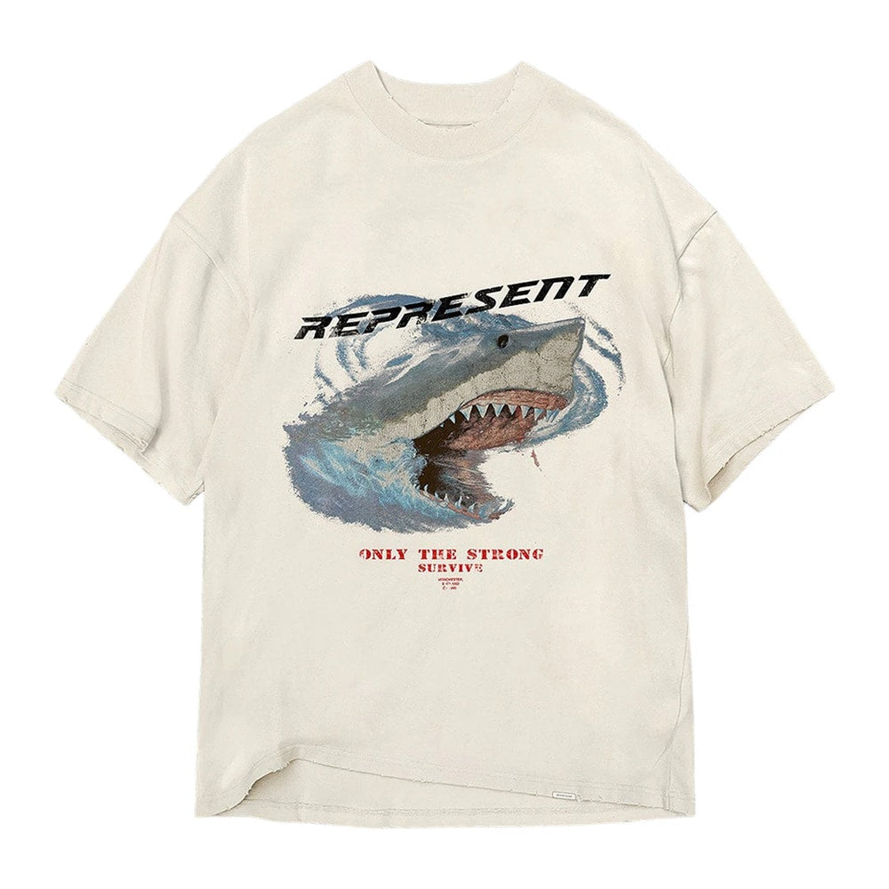 Represent Only The Strong Survive Shark T-Shirt Vintage White