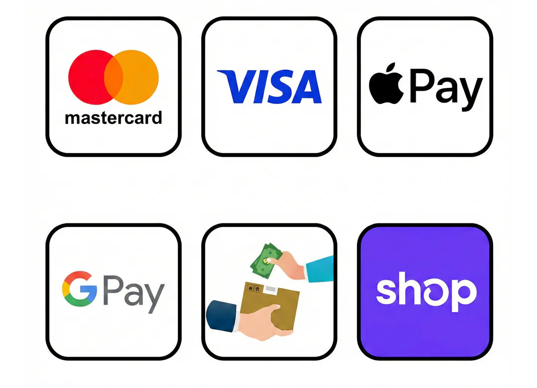 Mastercard, Visa, Apple Pay, Google Pay, utánvét, Shop Pay